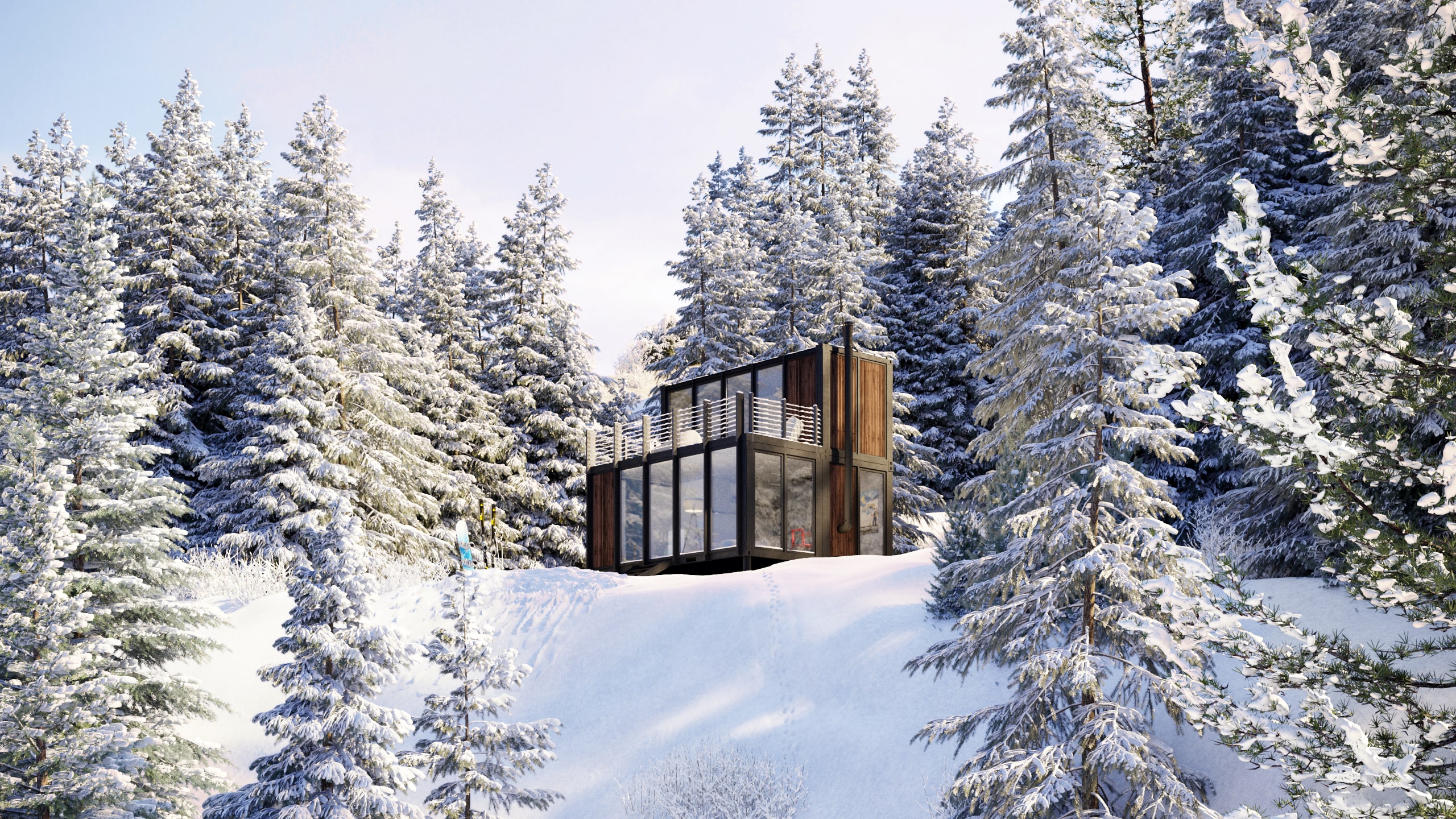 modulinis namelis žiemą